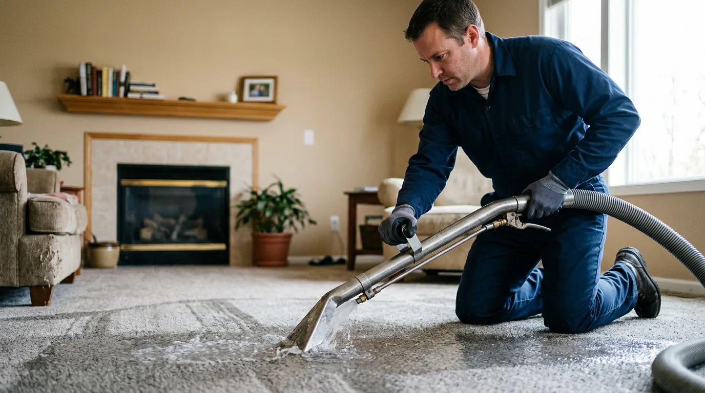 Water damage restoration technician working near Geneva, ID